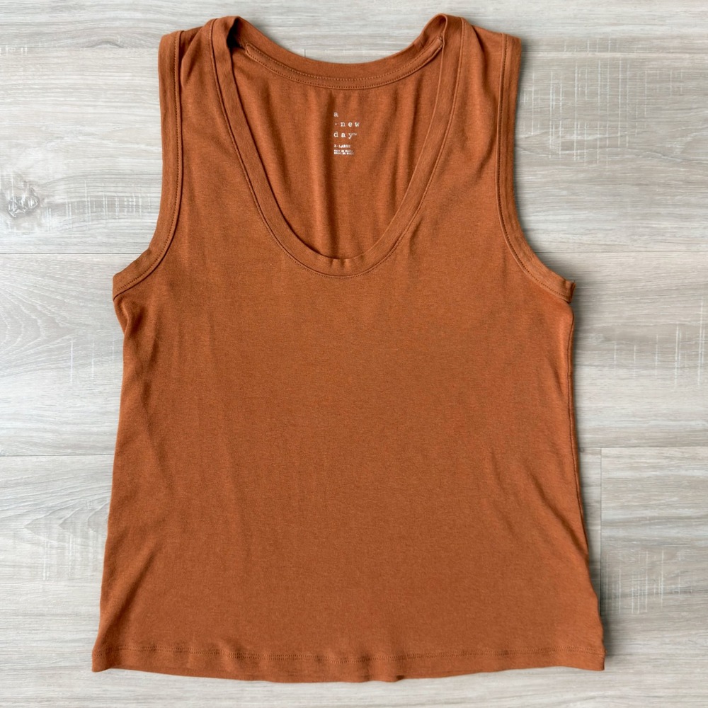 Rust Orange Basic Tank Top Soft Stretch Everyday Minimalist Top XL